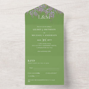 3in1 Wisteria Floral Green Wedding Invite RSVP