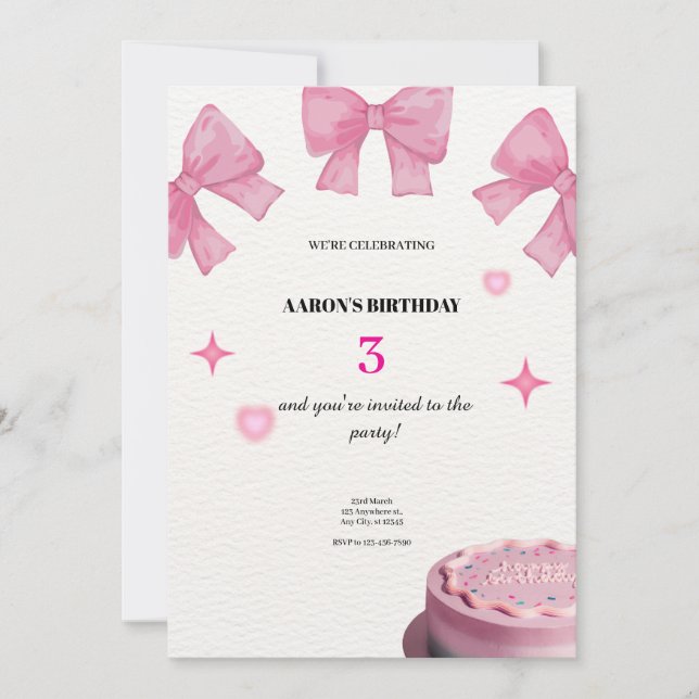 3nd Birthday Invitation – Cute & Customizable Part (Front)