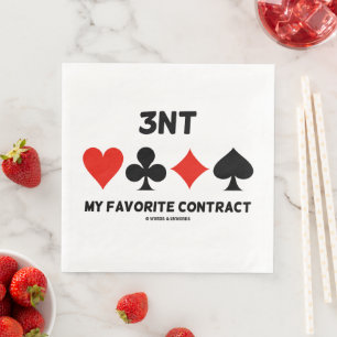 3NT My Favorite Contract Four Card Suits Bridge Paper Dinner Napkins