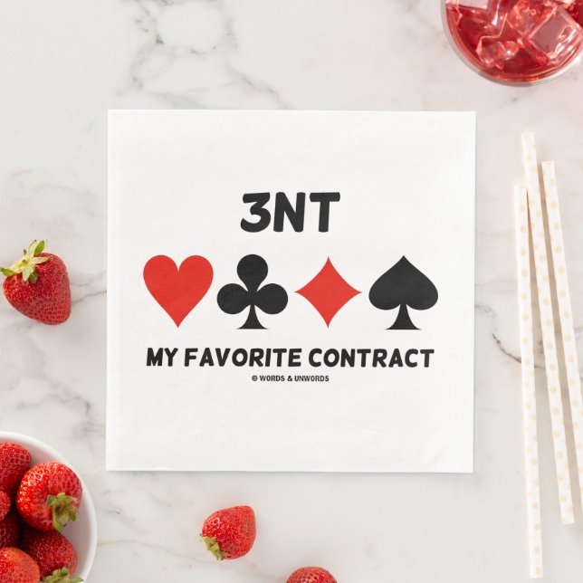 3NT My Favorite Contract Four Card Suits Bridge Paper Dinner Napkins (Insitu)
