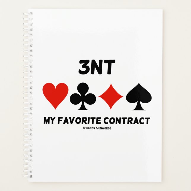 3NT My Favorite Contract Four Card Suits Bridge Planner (Front)
