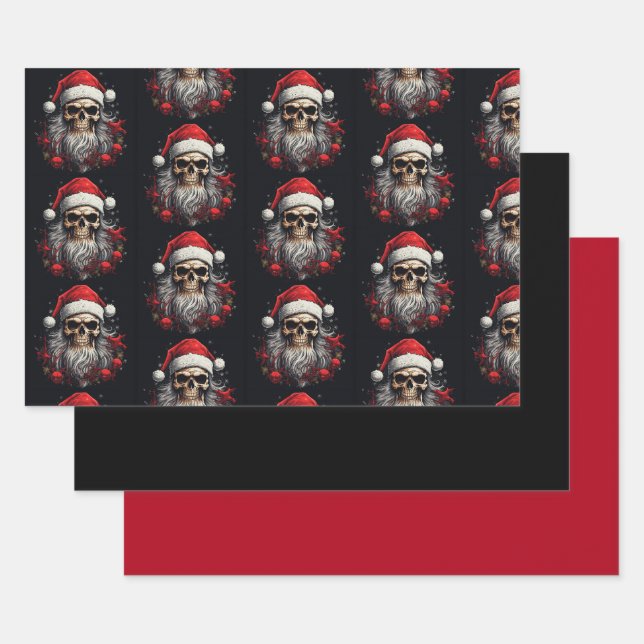 3pc. Santa Skull Wrapping Set Paper Sheets (Set)