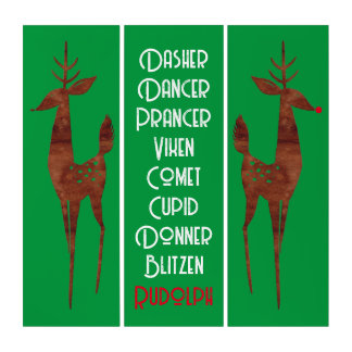 3pc Wall Art - Santa's Reindeer -Rudolph Red Nose