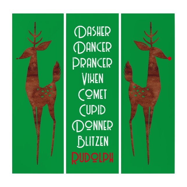 3pc Wall Art -  Santa's Reindeer -Rudolph Red Nose (Front)