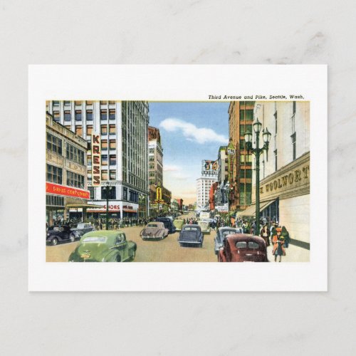 3rd and Pike Seattle Washington Postcard