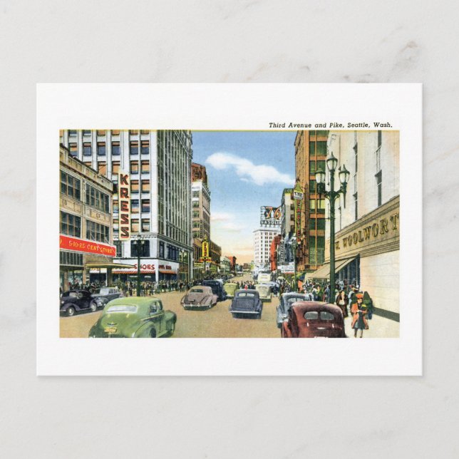 3rd and Pike, Seattle, Washington Postcard (Front)