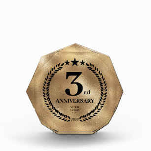 3rd Anniversary Business Logo Gold Acrylic Award