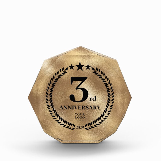 3rd Anniversary Business Logo Gold Acrylic Award (Front)