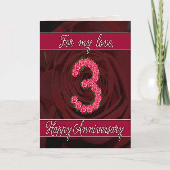 3rd anniversary card with roses and leaves (Front)
