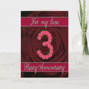 3rd anniversary card with roses and leaves