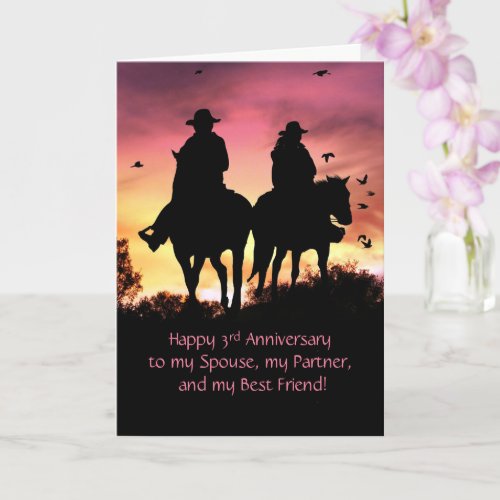 3rd Anniversary Cute Country Couple Riding Horses Card