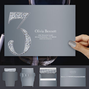 3rd Anniversary Diamond Number Three Silver Gray Envelope