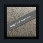 3rd Anniversary, Faux Leather Anniversary Heart Gift Box<br><div class="desc">This gift box is perfect for a couples 3rd Wedding Anniversary, which is traditionally leather, because after three years the marriage should have grown stronger and flexible. It features a background of Faux leather, for all the vegetarians out there, with editable text. Ideal to fill with a special gift for...</div>