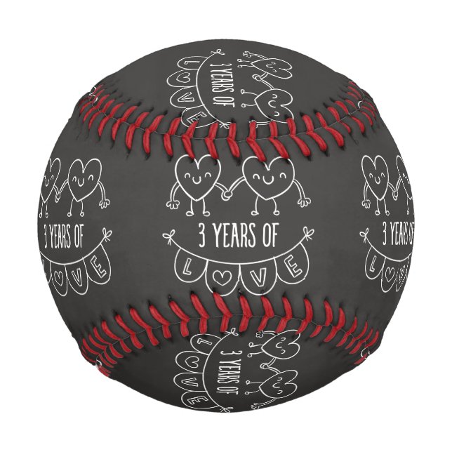 3rd Anniversary Gift Chalk Hearts Baseball (Front)