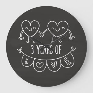 3rd Anniversary Gift Chalk Hearts Large Clock