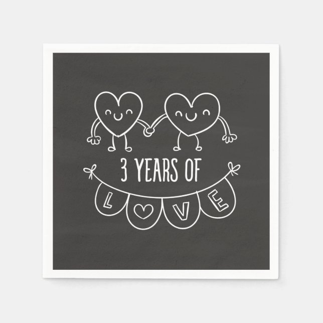 3rd Anniversary Gift Chalk Hearts Paper Napkins (Front)