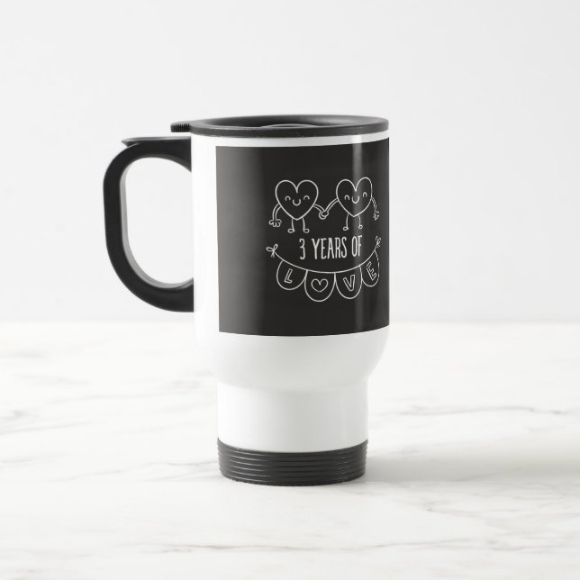 3rd Anniversary Gift Chalk Hearts Travel Mug (Left)