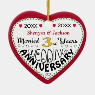 3rd Anniversary Gift Heart Shaped Christmas Ceramic Ornament