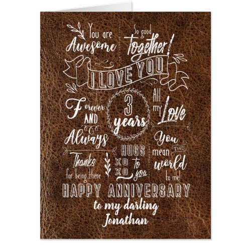 3rd Anniversary Leather Effect BIG Card