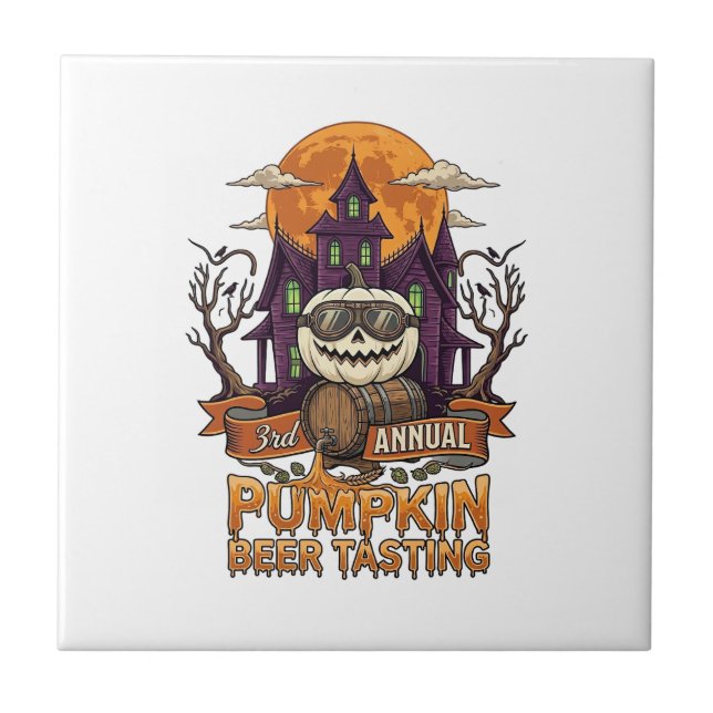 3rd Annual Pumpkin Beer Tasting Halloween Haunted  Ceramic Tile (Front)