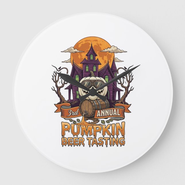 3rd Annual Pumpkin Beer Tasting Halloween Haunted  Large Clock (Front)