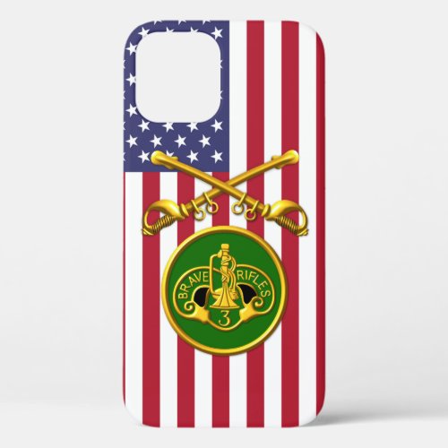3rd Armored Cavalry  Crossed Sabers USA Flag iPhone 12 Case