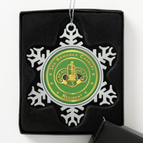 3rd Armored Cavalry Regiment Snowflake Pewter Christmas Ornament
