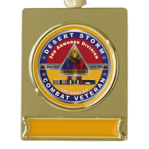 3rd Armored Division Desert Storm Veteran  Gold Plated Banner Ornament