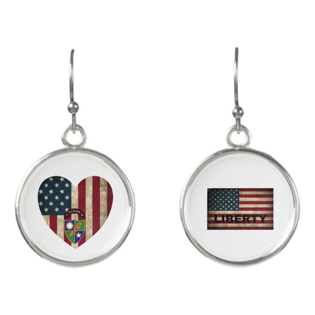 3rd Battalion  75th Ranger Reg American Heart Flag Earrings (Front)