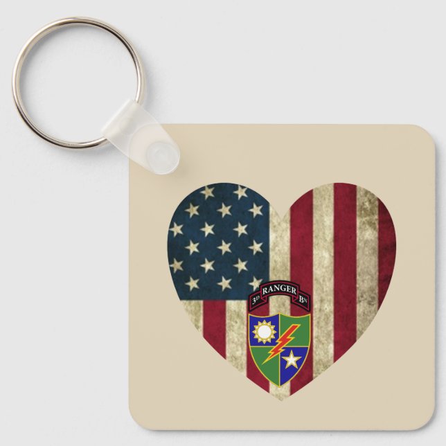 3rd Battalion  75th Ranger Reg American Heart Flag Keychain (Front)