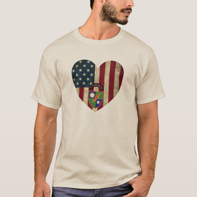 3rd Battalion  75th Ranger Reg American Heart Flag T-Shirt (Front)