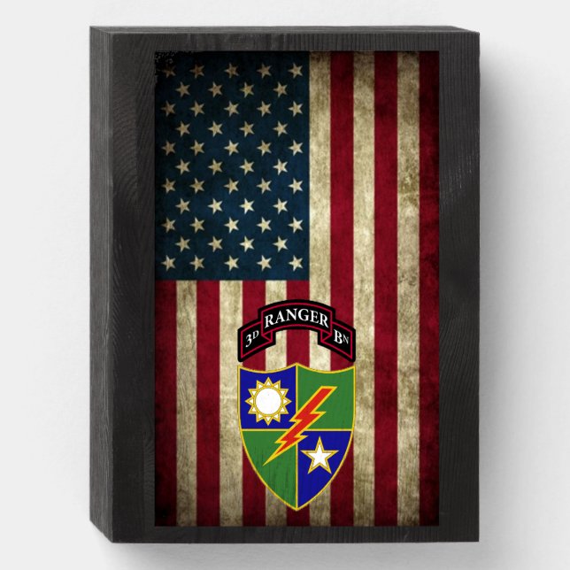 3rd Battalion - 75th Ranger Regiment - US Flag  - Wooden Box Sign (Front Vertical)