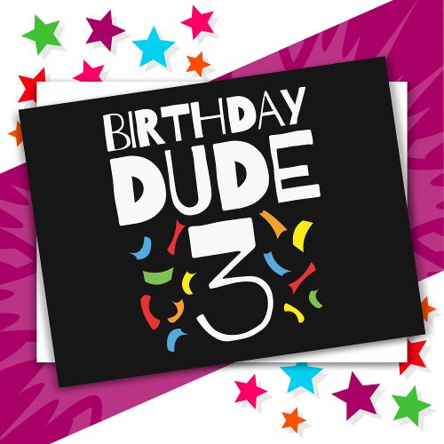 3rd Birthday 3 Year Old Boy Party Birthday Dude 3 Postcard