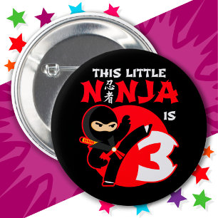 3rd Birthday 3 Year Old Kids Party Little Ninja 3 Button