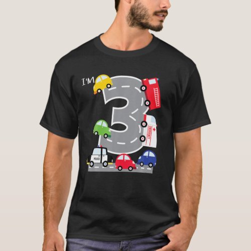 3Rd Birthday 3 Year Old Transportation Cars Fire T T_Shirt