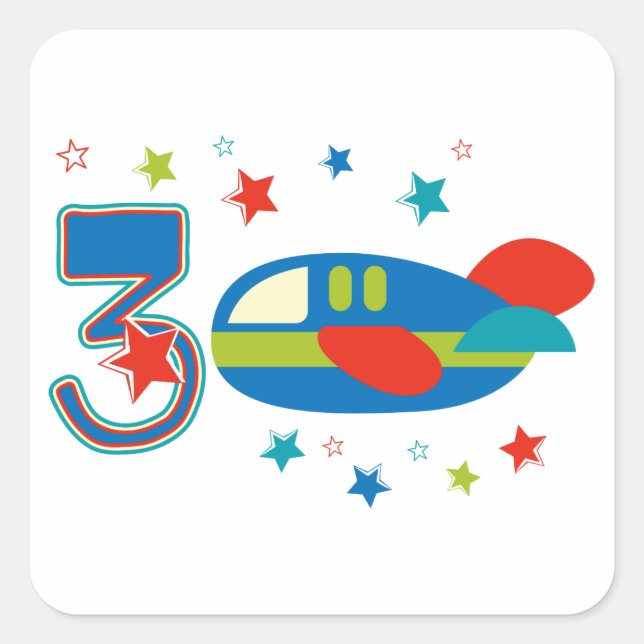 3rd Birthday Airplane Square Sticker (Front)