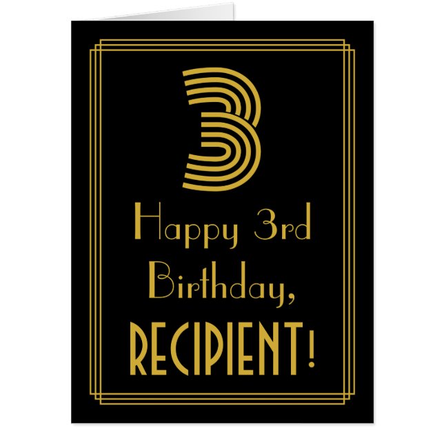 3rd Birthday: Art Deco Inspired Look “3” + Name Card (Front)