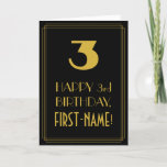 [ Thumbnail: 3rd Birthday ~ Art Deco Inspired Look "3" & Name Card ]
