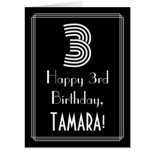 3rd Birthday — Art Deco Inspired Look “3” + Name Card