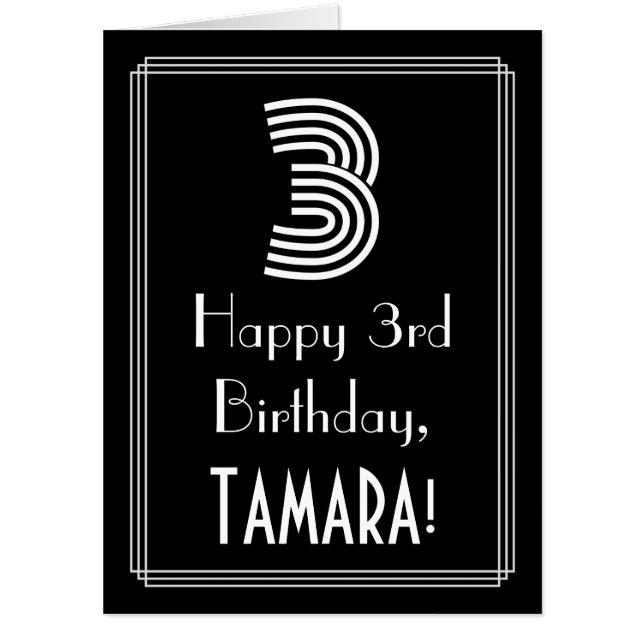 3rd Birthday — Art Deco Inspired Look “3” + Name Card (Front)