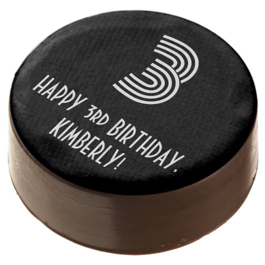 3rd Birthday - Art Deco Inspired Look "3", Name Chocolate Covered Oreo (Angled)