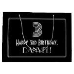 [ Thumbnail: 3rd Birthday — Art Deco Inspired Look "3" & Name Gift Bag ]