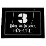 [ Thumbnail: 3rd Birthday ~ Art Deco Inspired Look "3" + Name Gift Bag ]