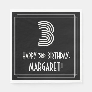 3rd Birthday: Art Deco Inspired Look "3" + Name Napkins
