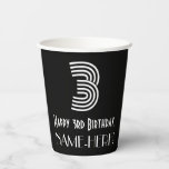 [ Thumbnail: 3rd Birthday — Art Deco Inspired Look “3” + Name Paper Cups ]