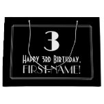 [ Thumbnail: 3rd Birthday: Art Deco Inspired Style "3", Name Gift Bag ]