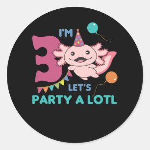 3rd Birthday Axolotl Three Year Old Cute Axolotls Classic Round Sticker
