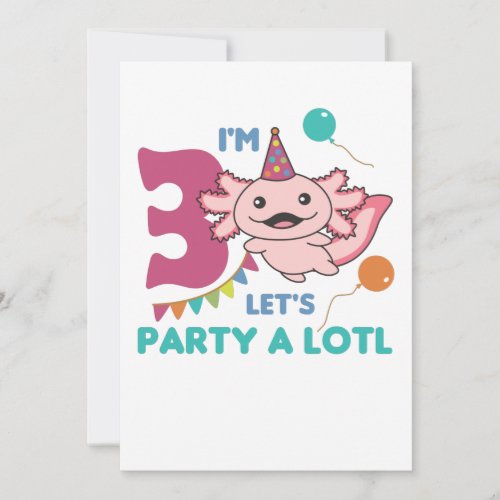 3rd Birthday Axolotl Three Year Old Cute Axolotls  Invitation