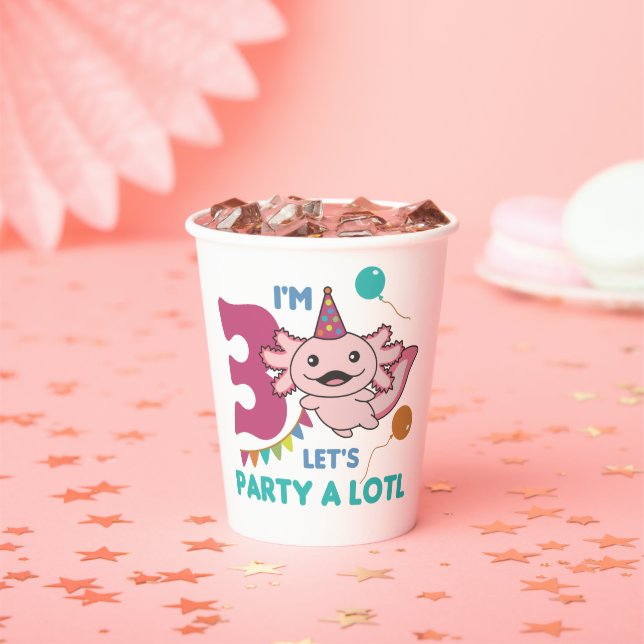 3rd Birthday Axolotl Three Year Old Cute Axolotls  Paper Cups (Insitu)