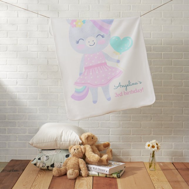 3rd Birthday Baby Blanket with a cute unicorn. (In Situ)